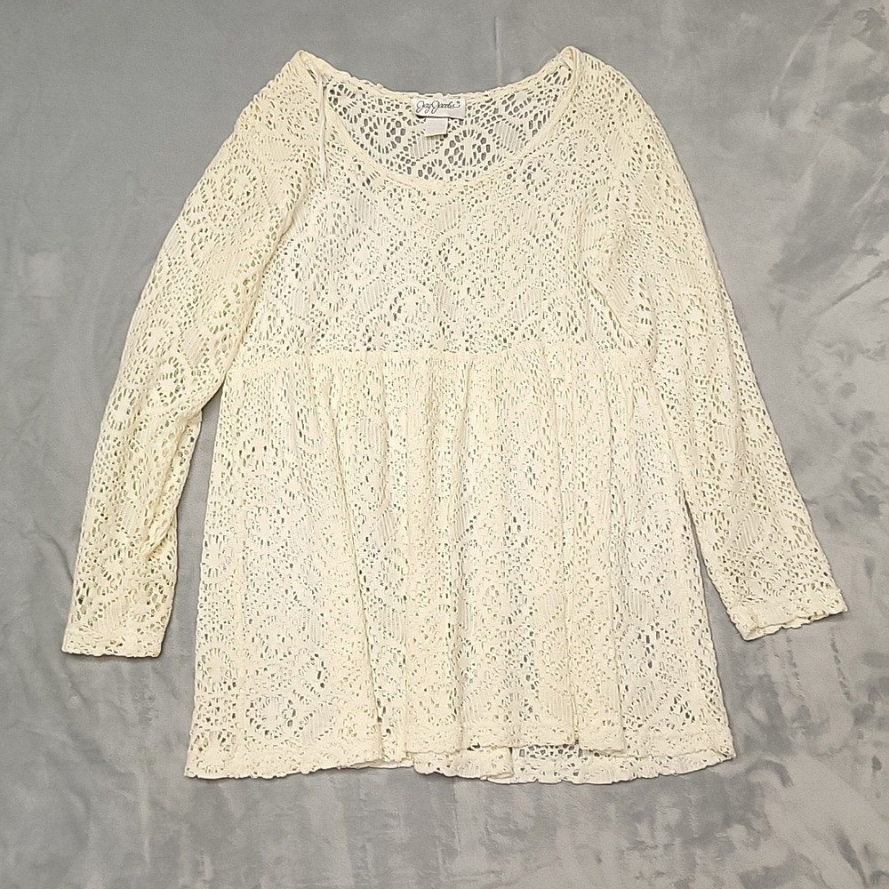 Vintage Jay Jacobs Top Womens Large Cream Crochet Lace Boho cottage  Made In USA